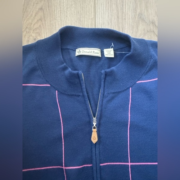 DONALD ROSS Navy Blue Sweater with Pink Grid Pattern. 80% COTTON 20% WOOL ✅ - Picture 7 of 8